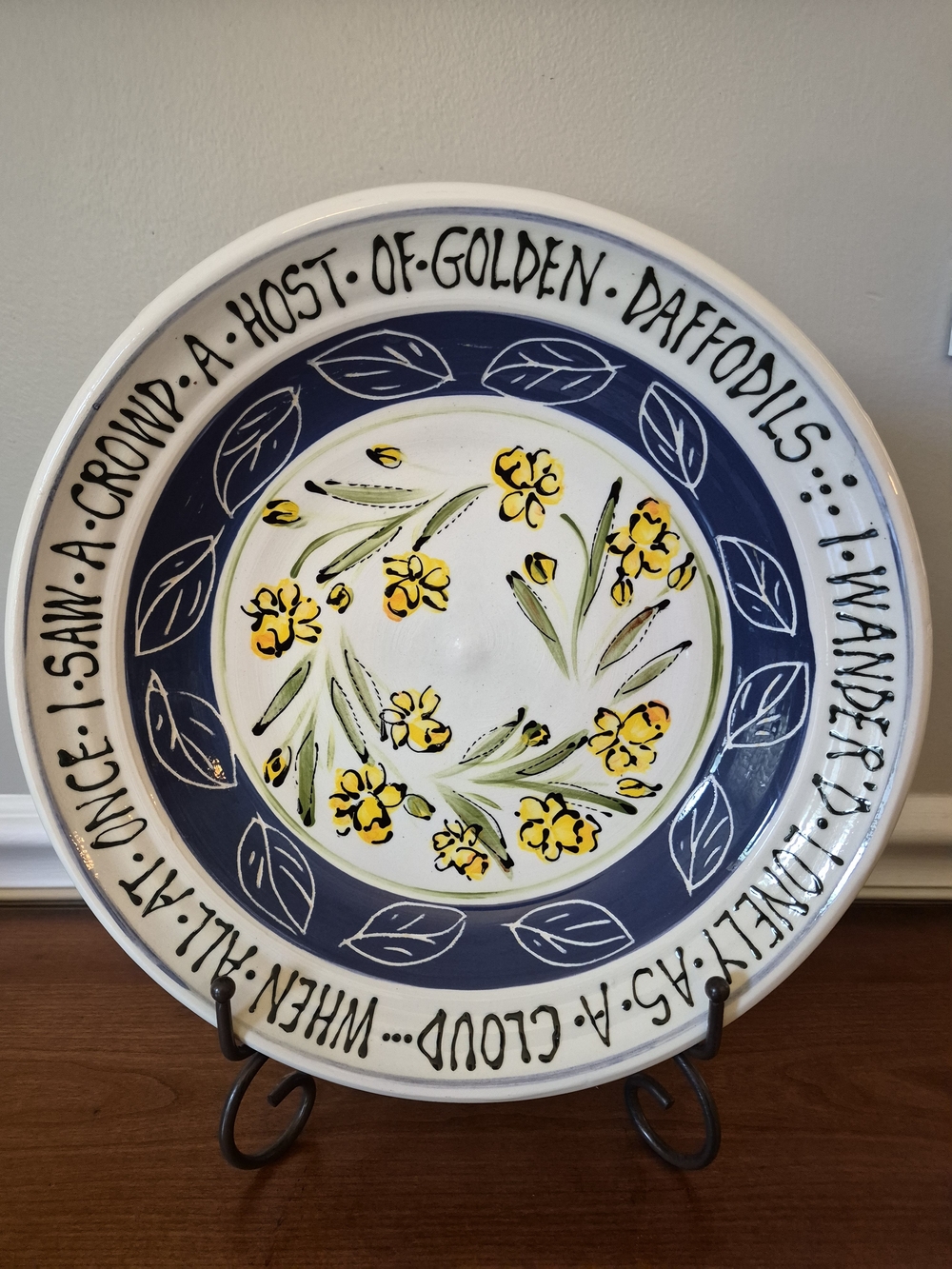Hand-Painted Yellow Floral Ceramic Serveware Plate - Blue Accent
